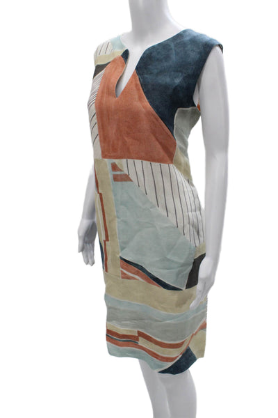Lafayette 148 New York Womens Shift Dress Linen Multicolor V Neck Size 12