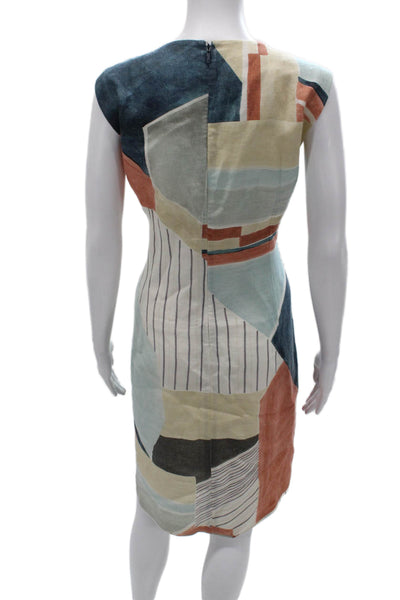 Lafayette 148 New York Womens Shift Dress Linen Multicolor V Neck Size 12