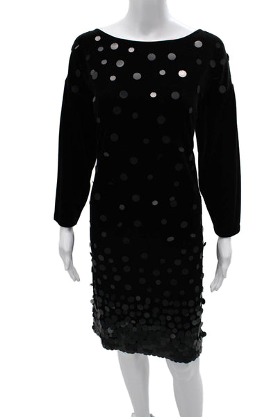 Joan Vass Womens Black Polka Dot Sheath Dress Long Sleeve Boat Neck Size XL