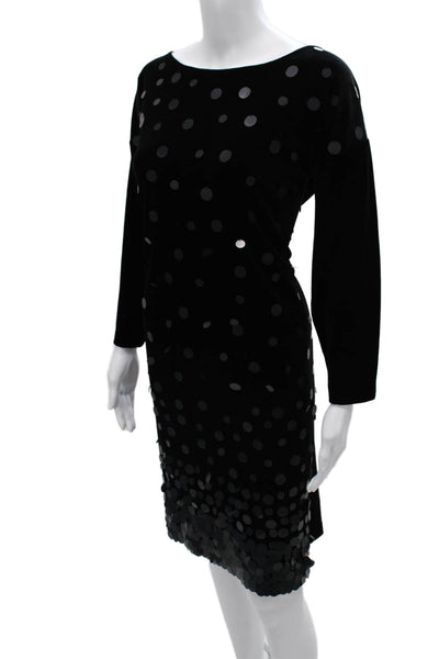 Joan Vass Womens Black Polka Dot Sheath Dress Long Sleeve Boat Neck Size XL