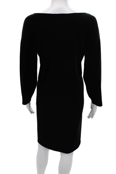 Joan Vass Womens Black Polka Dot Sheath Dress Long Sleeve Boat Neck Size XL