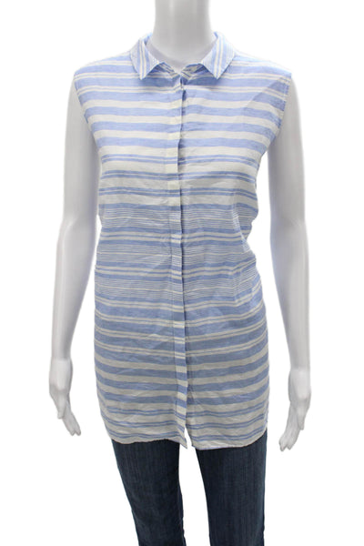 Lafayette 148 New York Women Blue Linen Striped Tunic Sleeveless Size XL