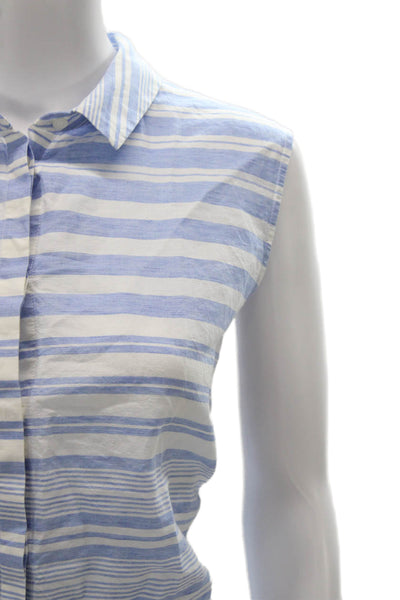 Lafayette 148 New York Women Blue Linen Striped Tunic Sleeveless Size XL