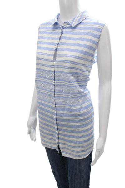Lafayette 148 New York Women Blue Linen Striped Tunic Sleeveless Size XL