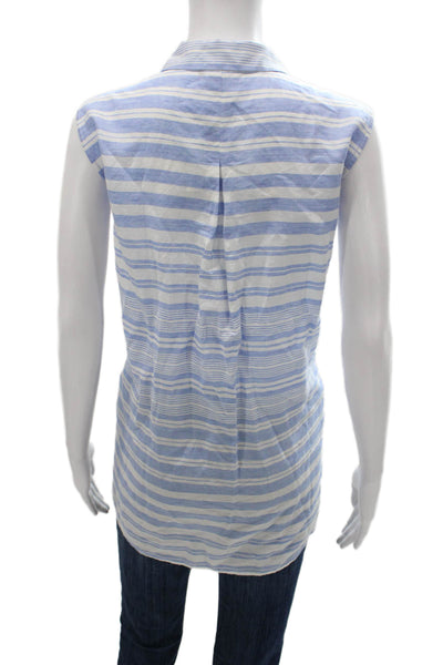 Lafayette 148 New York Women Blue Linen Striped Tunic Sleeveless Size XL