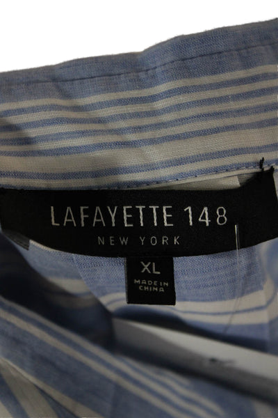 Lafayette 148 New York Women Blue Linen Striped Tunic Sleeveless Size XL