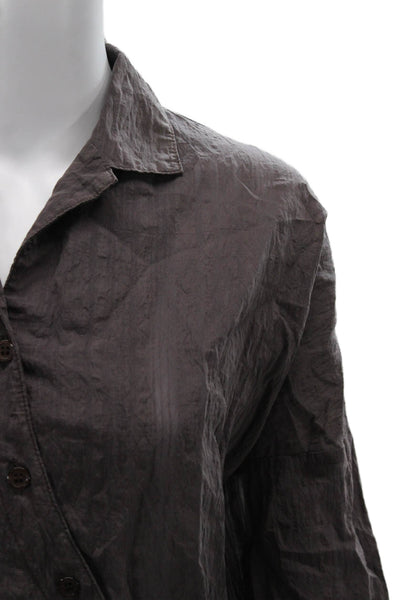 Blanque Womens Basic Cotton Collared Button Blouse Brown 3/4 Sleeve Size 0