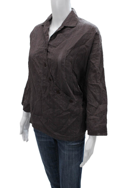 Blanque Womens Basic Cotton Collared Button Blouse Brown 3/4 Sleeve Size 0