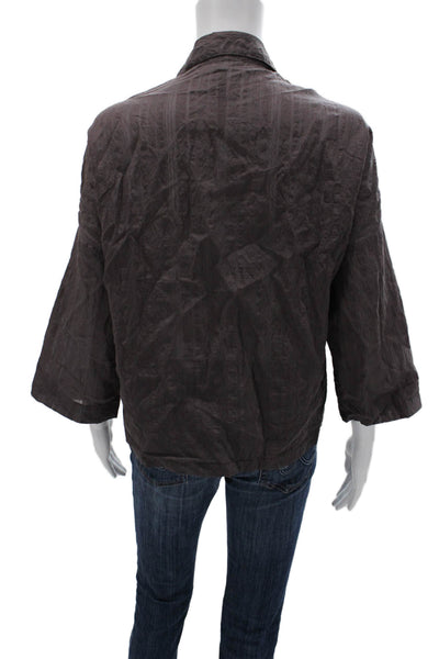 Blanque Womens Basic Cotton Collared Button Blouse Brown 3/4 Sleeve Size 0