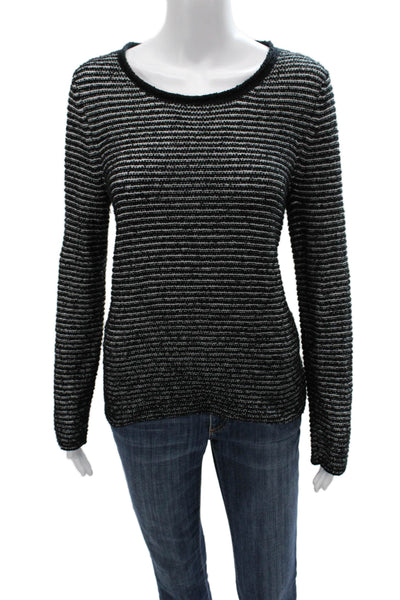 Eileen Fisher Women Black Striped Organic Cotton Pullover Size S