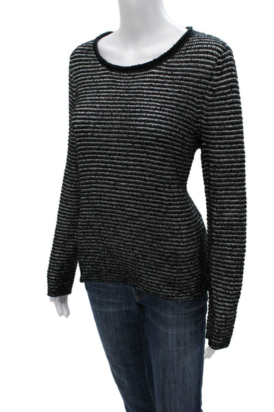 Eileen Fisher Women Black Striped Organic Cotton Pullover Size S