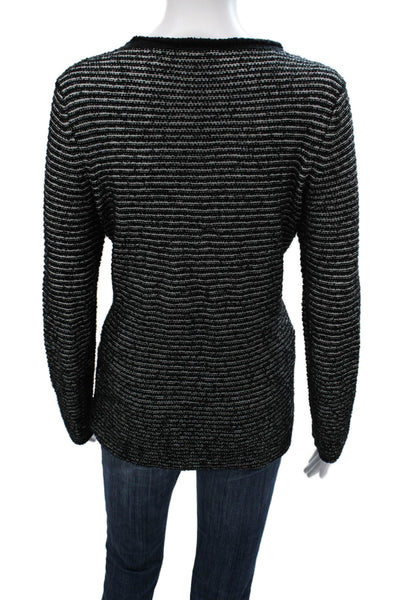 Eileen Fisher Women Black Striped Organic Cotton Pullover Size S
