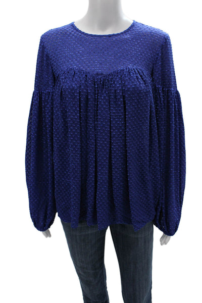 Trina Turk Womens Tunic Blouse Blue Long Sleeve Round Neck Polyester Size S