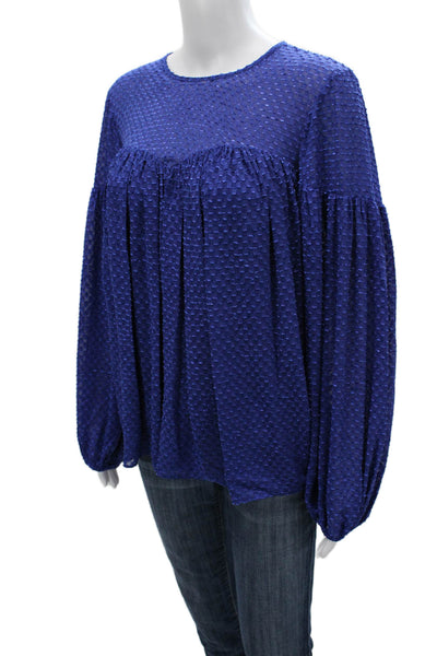 Trina Turk Womens Tunic Blouse Blue Long Sleeve Round Neck Polyester Size S