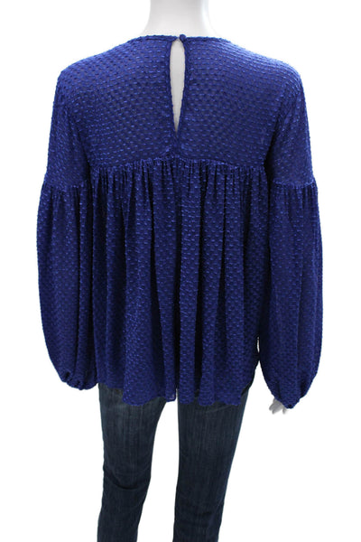 Trina Turk Womens Tunic Blouse Blue Long Sleeve Round Neck Polyester Size S