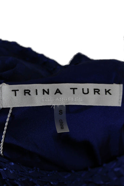 Trina Turk Womens Tunic Blouse Blue Long Sleeve Round Neck Polyester Size S