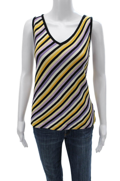 St. John Womens Multicolor Striped Wool V Neck Basic Tank Pullover Size S