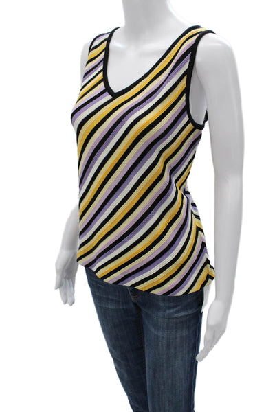St. John Womens Multicolor Striped Wool V Neck Basic Tank Pullover Size S
