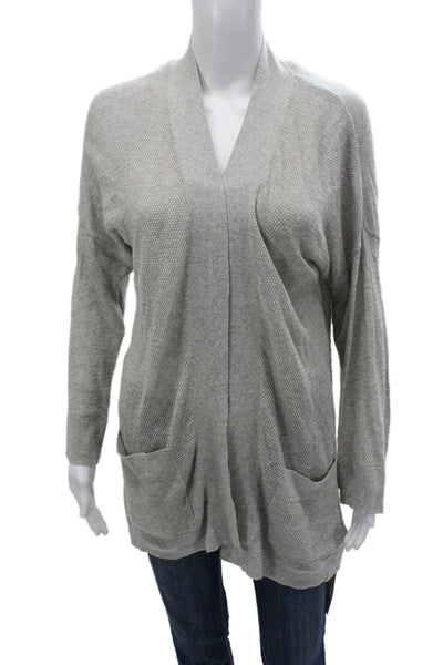 Margaret OLeary Women Gray V-Neck Cardigan Long Sleeve Cotton Silk Size XS