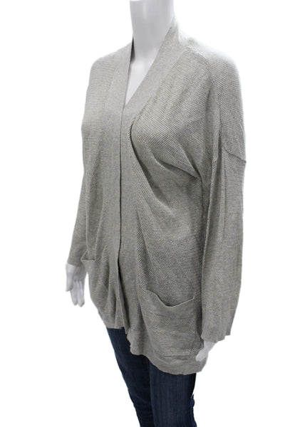 Margaret OLeary Women Gray V-Neck Cardigan Long Sleeve Cotton Silk Size XS