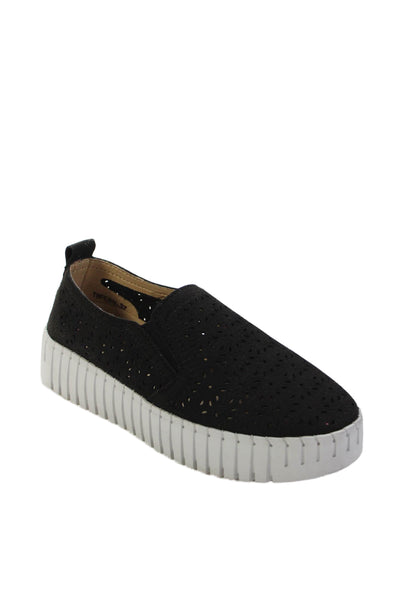 bernie mev. Womens Suede Laser Cut Platform Shoes Black Size 7