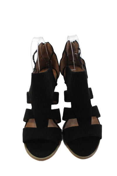 Mata Womens Suede Open Toe Zip Wedge Heels Shoes Black Size 5.5
