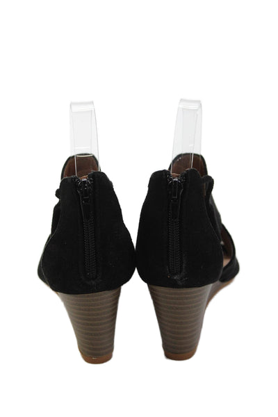 Mata Womens Suede Open Toe Zip Wedge Heels Shoes Black Size 5.5