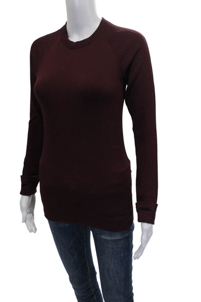Lululemon Women Basic Red Crew Neck Long Sleeve T-Shirt Nylon Size 4