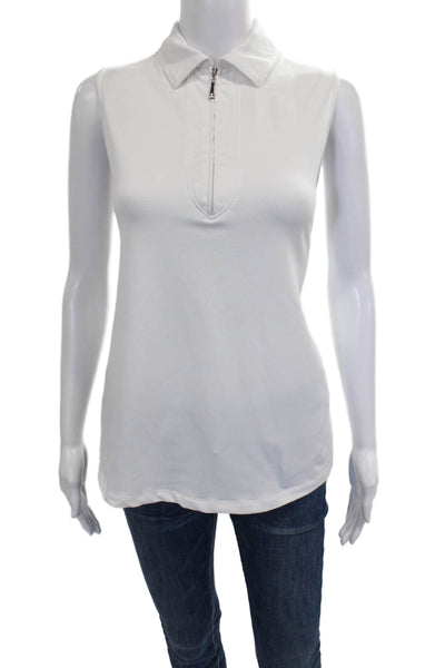JoFit Womens White Sleeveless Collared Basic Polo Zip Size M