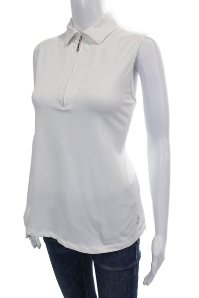 JoFit Womens White Sleeveless Collared Basic Polo Zip Size M