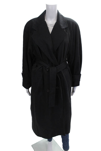 London Fog Women Trench Coat Black Cotton Button Size 10P