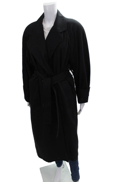 London Fog Women Trench Coat Black Cotton Button Size 10P