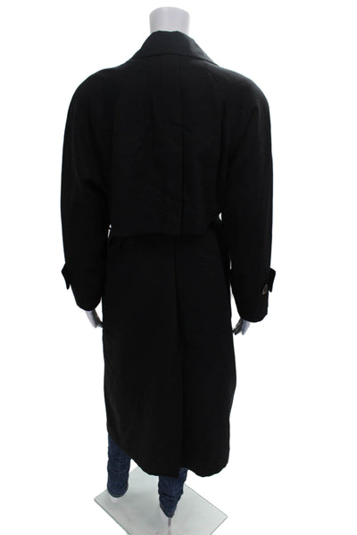 London Fog Women Trench Coat Black Cotton Button Size 10P