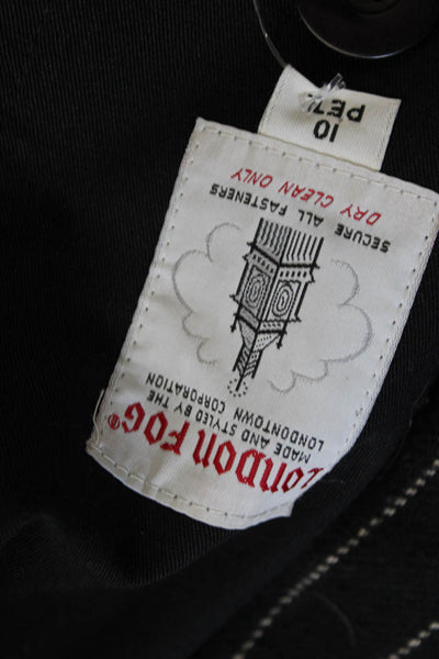 London Fog Women Trench Coat Black Cotton Button Size 10P