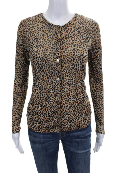 Dana Buchman Womens Beige Leopard Rayon Cardigan Long Sleeve Size S
