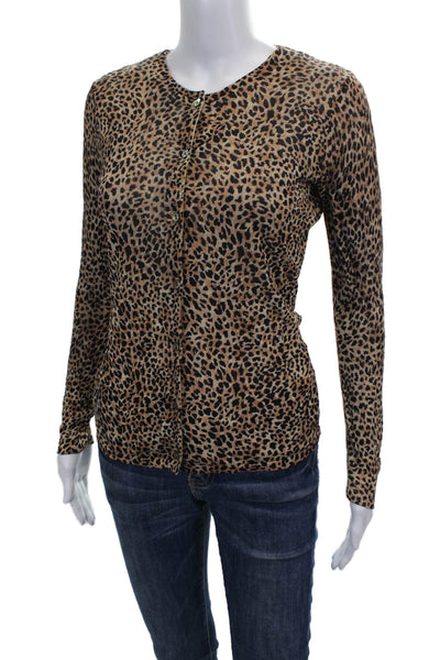 Dana Buchman Womens Beige Leopard Rayon Cardigan Long Sleeve Size S