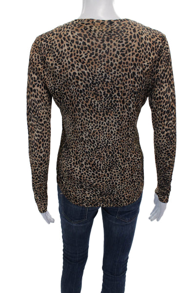 Dana Buchman Womens Beige Leopard Rayon Cardigan Long Sleeve Size S