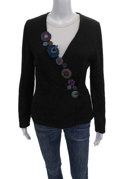 Beyond Threads Womens Black Baby Alpaca V-Neck Cardigan Long Sleeve Size M