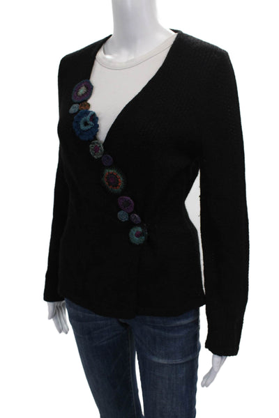 Beyond Threads Womens Black Baby Alpaca V-Neck Cardigan Long Sleeve Size M