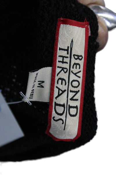 Beyond Threads Womens Black Baby Alpaca V-Neck Cardigan Long Sleeve Size M