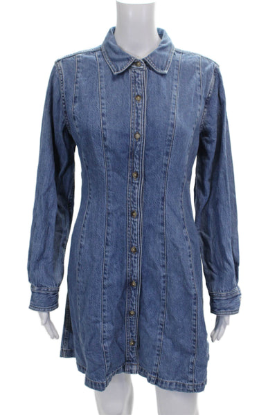 Madewell Womens Shirt Dress Blue Collared Long Sleeve Button Size 6