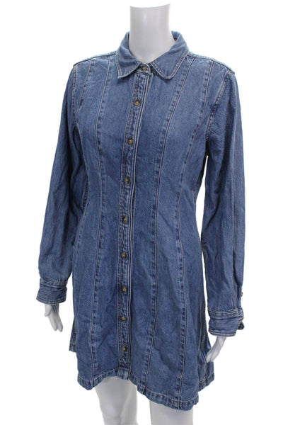 Madewell Womens Shirt Dress Blue Collared Long Sleeve Button Size 6