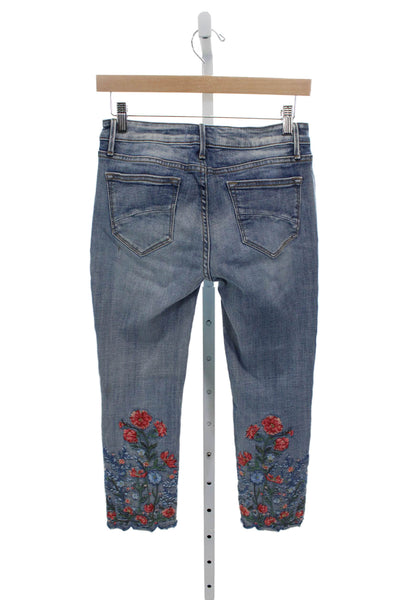 Driftwood Womens Cropped Floral Jeans Blue Mid Rise Cotton Blend Size 26