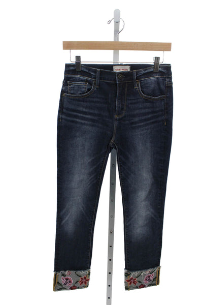 Driftwood Womens Cropped Floral Jeans Blue Size 26