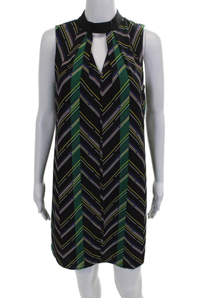 1 State Women Multicolor Chevron Shift Dress Sleeveless Zip Short Size S