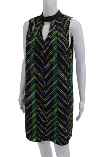 1 State Women Multicolor Chevron Shift Dress Sleeveless Zip Short Size S