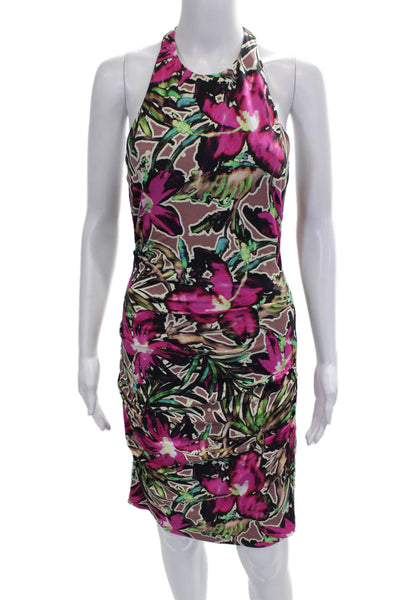 Nicole Miller Women Bodycon Halter Floral Dress Multicolor Size M