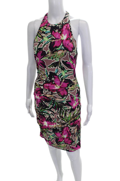 Nicole Miller Women Bodycon Halter Floral Dress Multicolor Size M