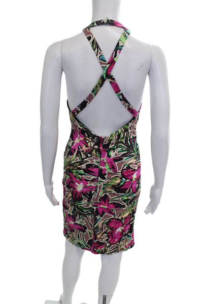 Nicole Miller Women Bodycon Halter Floral Dress Multicolor Size M