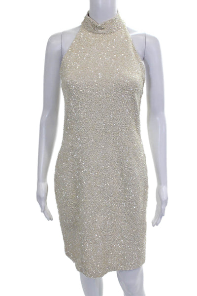 Haute Hippie Women Ivory Halter Mini Dress Sleeveless Zip Party Size M